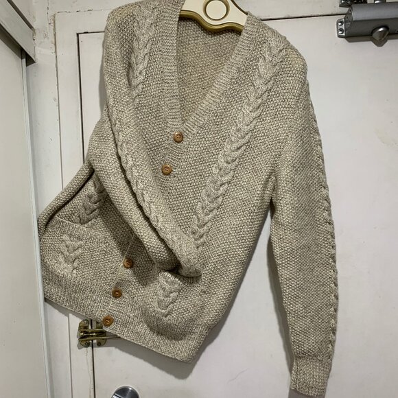 HANDMADE BY ALICE WOOL KNIT PATTERN CARDIGAN SWEATERS SIZE L - Picture 7 of 10